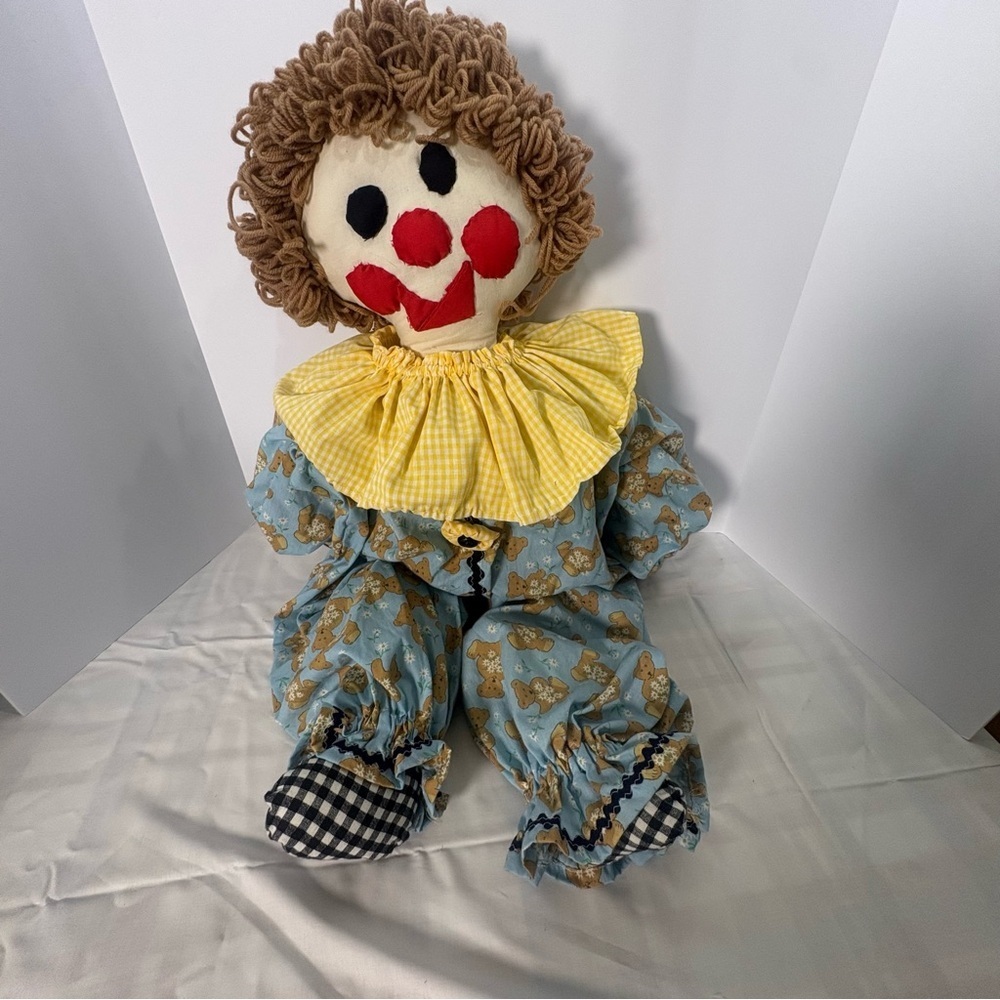 Handmade Raggedy clown Doll - Teddy Bear Outfit Vintage Inspired